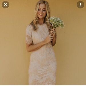 Roolee Womens Dress Rosalie Peach Lace Sheath Modest Feminine Elegant Medium